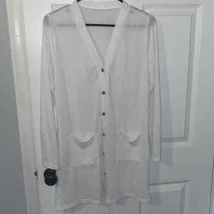 white cardigan sheer button up